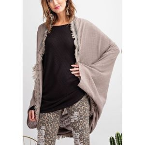 Mushroom Cotton Gauze Fringe Cardigan